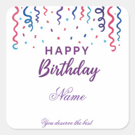 Kleurrijke Confetti Happy Birthday Vierkante Sticker