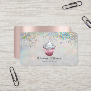 Kleurrijke confetti-holografische cupcake visitekaartje
