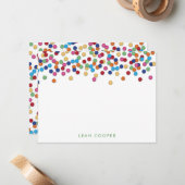 Kleurrijke Confetti Notitiekaartje (Voorkant / Achterkant in situ)