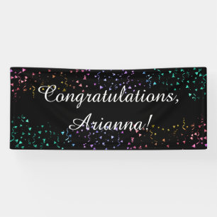 Kleurrijke Confetti op zwart Elegant Gefeliciteerd Spandoek