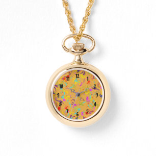 Kleurrijke Confetti over Oranje Horloge