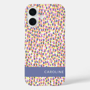 Kleurrijke Confetti Patroon Blauw Gepersonaliseerd iPhone 16 Hoesje