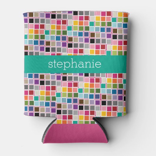 Kleurrijke Confetti Roze kalk Groene Aangepaste Na Blikjeskoeler (Voorkant)