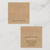 Kleurrijke Confetti Rustieke Kraft Vierkante Visitekaartje (Voorkant / Achterkant)