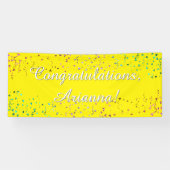 Kleurrijke Confetti Script Gefeliciteerd Geel Spandoek (Horizontaal)