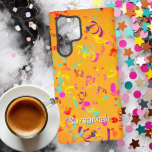 Kleurrijke Confetti toss over Oranje persoonlijk Samsung Galaxy Hoesje