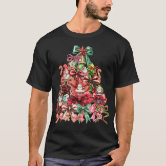 Kleurrijke Coquette Kerstboom Preppy Roze  T-shirt