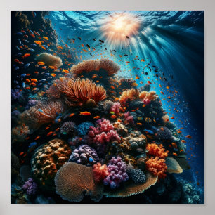 Kleurrijke Coral Reef Ocean Onderwater Scene Poster