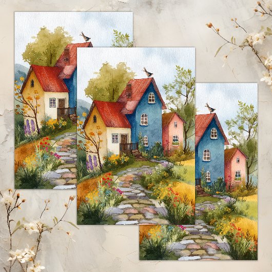 KLEURRIJKE COUNTRY COTTAGE DECOUPAGE WEEFSELPAPIER TISSUEPAPIER