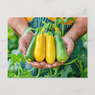 Kleurrijke courgette variëteit in handen feestdagenkaart