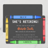 Kleurrijke Crayon Leraar Pensioen Uitnodigen Kaart (Voorkant / Achterkant)