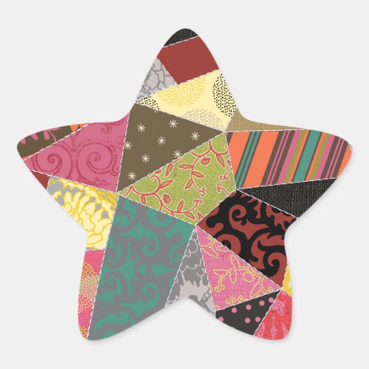 Kleurrijke Crazy Quilt Patchwork Patroon Ster Sticker (Voorkant)