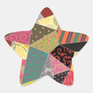 Kleurrijke Crazy Quilt Patchwork Patroon Ster Sticker