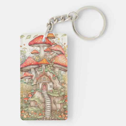 Kleurrijke Creatieve Mushroom Hut Illustratie Sleutelhanger (achterkant)