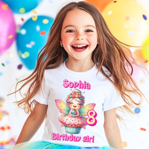 Kleurrijke cupcake fee vlinder verjaardag t-shirt