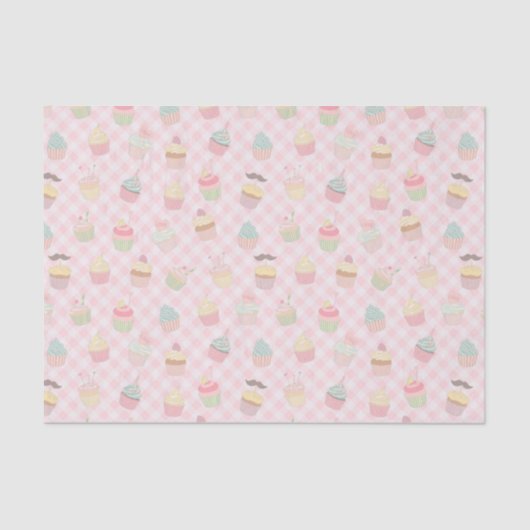 Kleurrijke Cupcakes op Pink Gingham Tissuepapier (Voorkant)