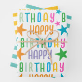 Kleurrijke Custom en White Stripes Happy Birthday Inpakpapier Vel (In situ)
