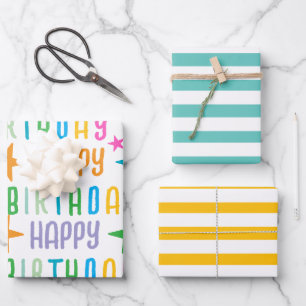 Kleurrijke Custom en White Stripes Happy Birthday Inpakpapier Vel