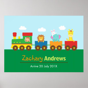 Kleurrijke Cute Dieren Trein, Voor Kinder Slaapkam Poster