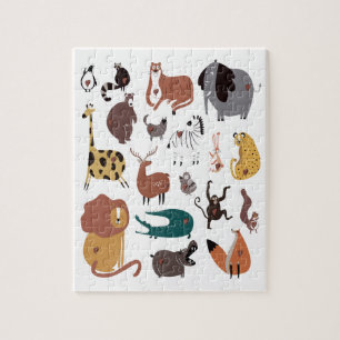 Kleurrijke cute doedel cartoon set van Wilde diere Legpuzzel