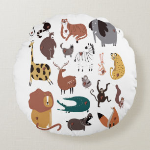 Kleurrijke cute doedel cartoon set van Wilde diere Rond Kussen