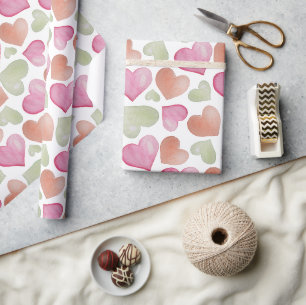 Kleurrijke Cute Harten Waterverf Patroon Cadeaupapier