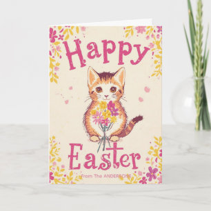 Kleurrijke Cute Kat Pasen, Gepersonaliseerd Pasen  Feestdagen Kaart