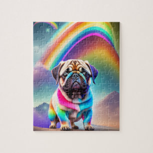 Kleurrijke Cute Pug Met Regenboog Legpuzzel