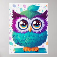 Kleurrijke Cute Uil met Grote Ogen Kinderen Poster