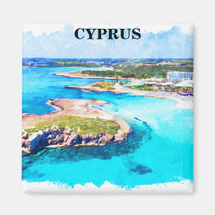 Kleurrijke Cyprus Waterverf Beach Magneet