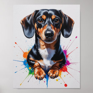Kleurrijke Dachshund Aquarel Kunst Poster