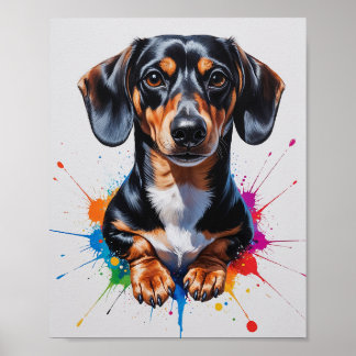 Kleurrijke Dachshund Aquarel Kunst Poster