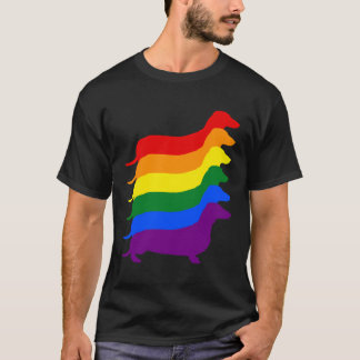 Kleurrijke Dachshund Pride LGBT Rainbow Dog Silhou T-shirt