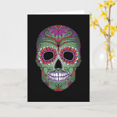 Kleurrijke Dag van de Dode Schedel van de Suiker Kaart (Gele Bloem)
