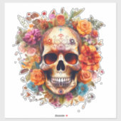 Kleurrijke dag van de dode suikerschedel Grote Sticker (Vel)