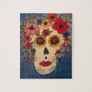 Kleurrijke dag van de dode suikerschedel met bloem legpuzzel