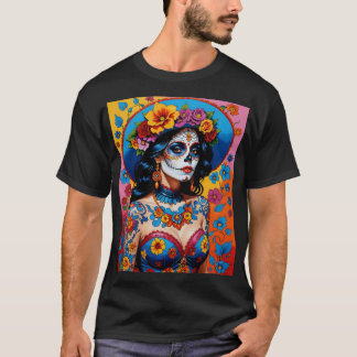 Kleurrijke Dag van de Dode Suikerschedel T-shirt