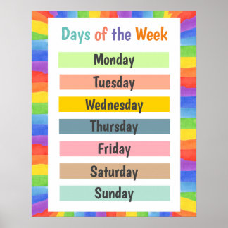 Kleurrijke dagen van de week poster