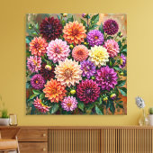 Kleurrijke Dahlia Bloemen Canvas Afdruk (Insitu (Woonkamer))