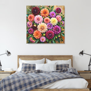 Kleurrijke Dahlia Bloemen Canvas Afdruk