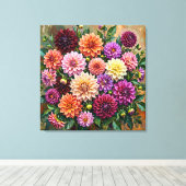 Kleurrijke Dahlia Bloemen Canvas Afdruk (Insitu (Houten vloer))