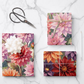 Kleurrijke Dahlia Bloemrijke Lente Botanisch Inpakpapier Vel