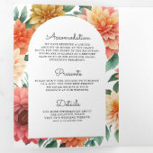 Kleurrijke Dahlia Floral Mason Jar QR Code Bruilof Drieluik Uitnodiging (Binnenzijde eerst)