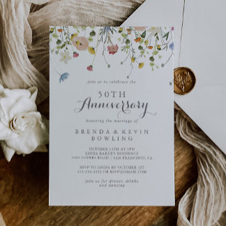 Kleurrijke Dainty Wild 50e bruiloft Jubileum Kaart
