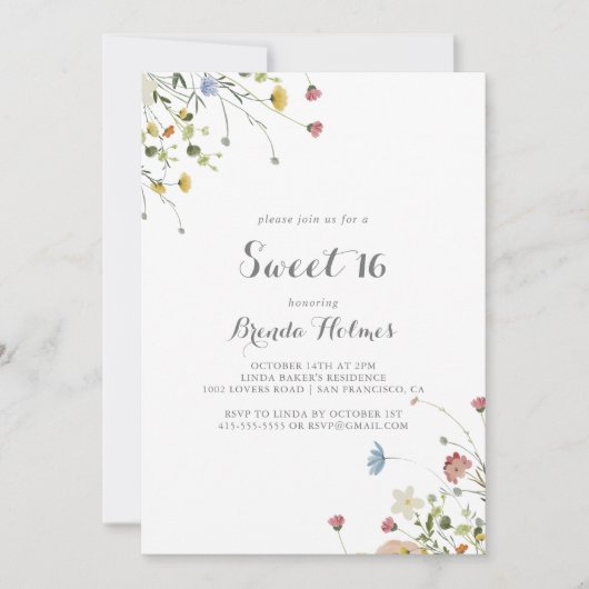 Kleurrijke Dainty Wild Sweet 16 Verjaardagsfeest Kaart (Voorkant)