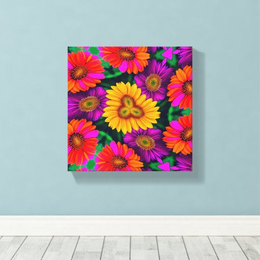 Kleurrijke Daisy Bouquet Patroon Canvas Afdruk (Insitu (Houten vloer))