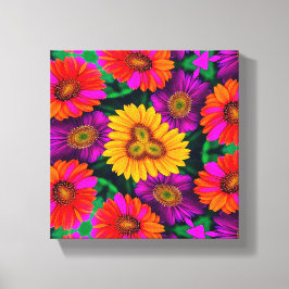 Kleurrijke Daisy Bouquet Patroon Canvas Afdruk
