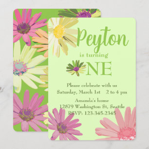 Kleurrijke Daisy Eerste Verjaardag Kaart