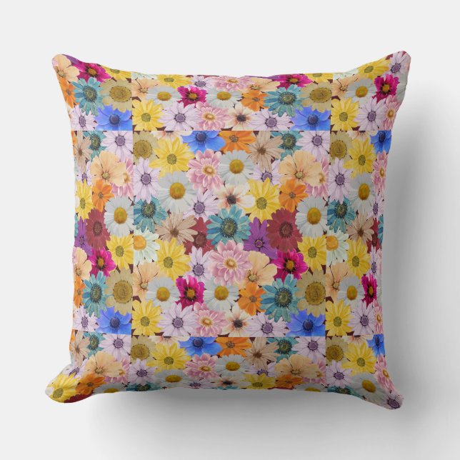 Kleurrijke Daisy Patterned Sierkussen (Voorkant)