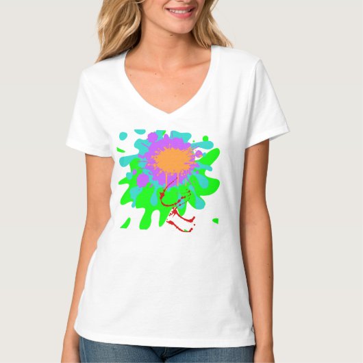 Kleurrijke dames basic V-hals tshirt (Voorkant)